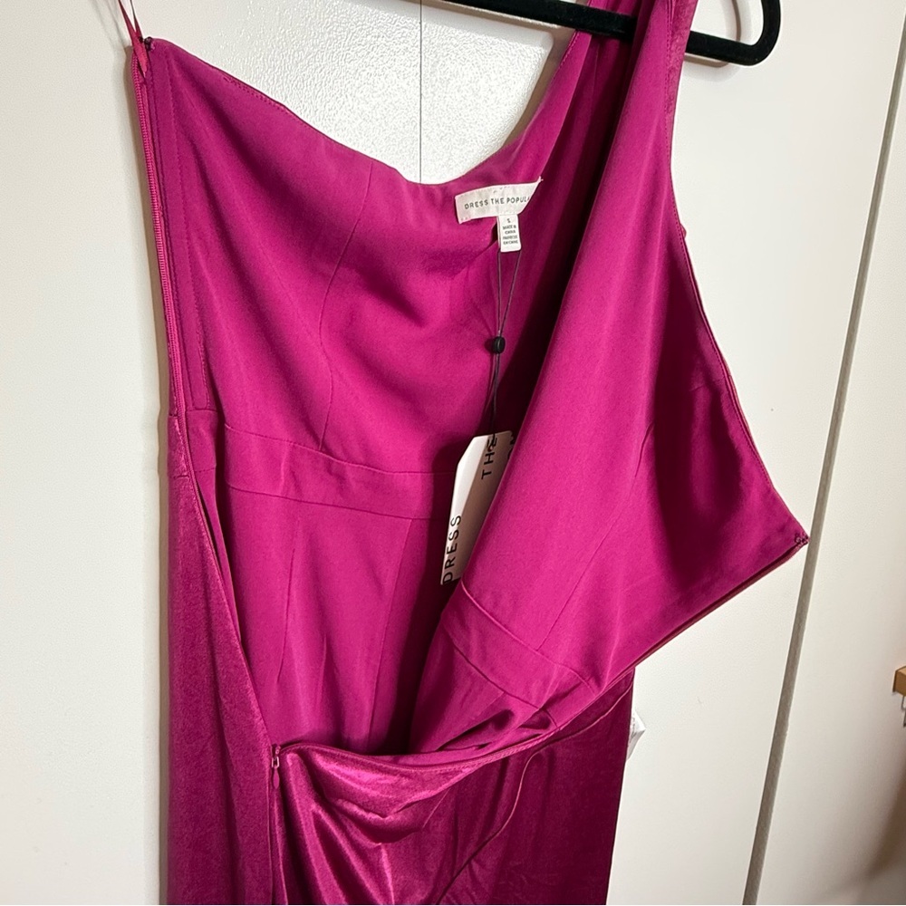 Dress The Population Laos Metallic Pink Fuchsia One Shoulder Dress Small NWT - Picture 6 of 13